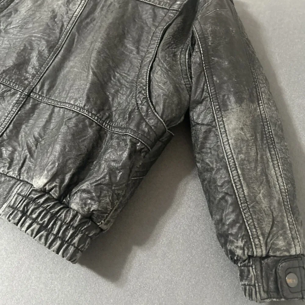 Vintage 90s Soha Fashion’s Boys Charcoal Black Leather Bomber Jacket Sz M